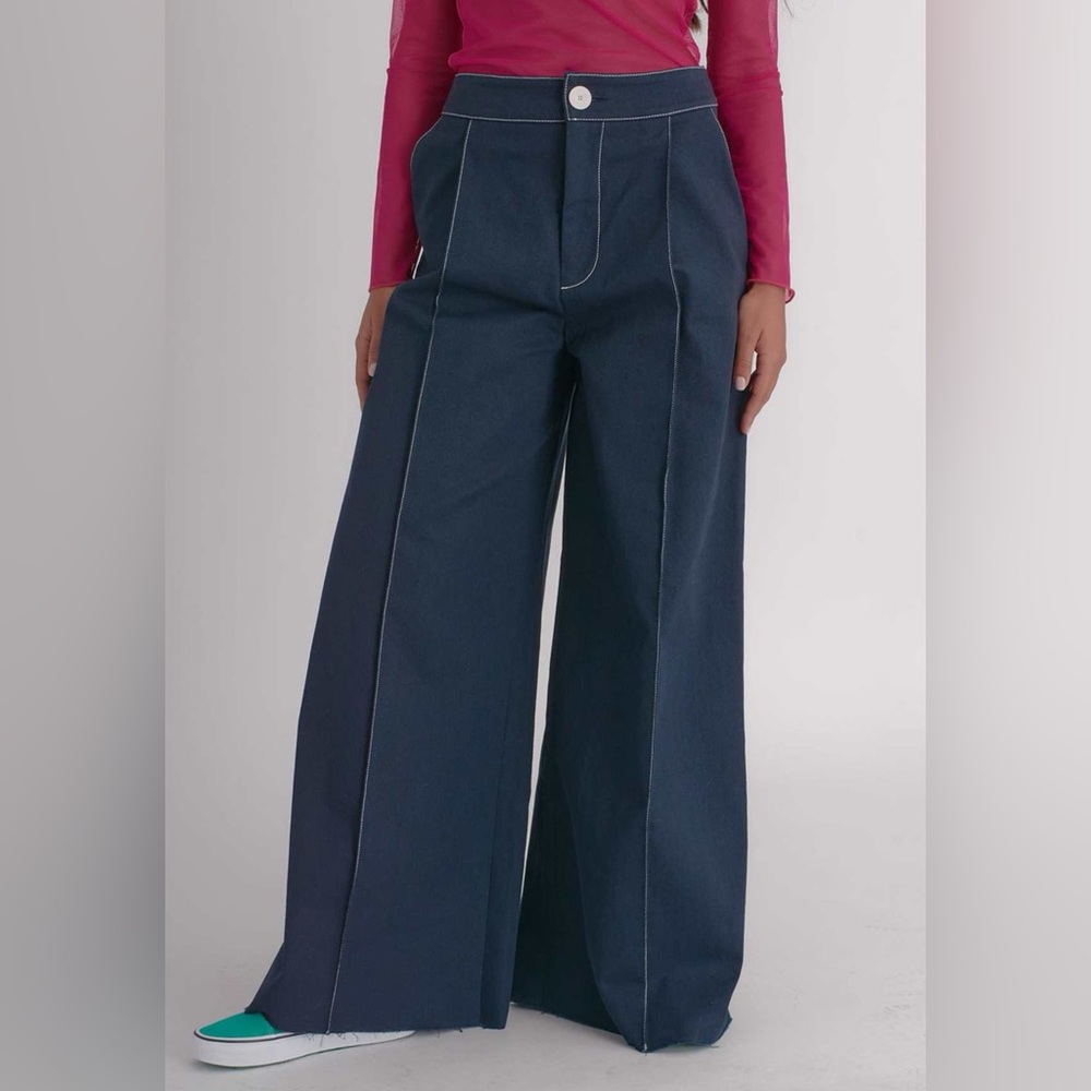NWT Eliza Faulkner Wide Leg Pants Navy - Picture 3 of 5